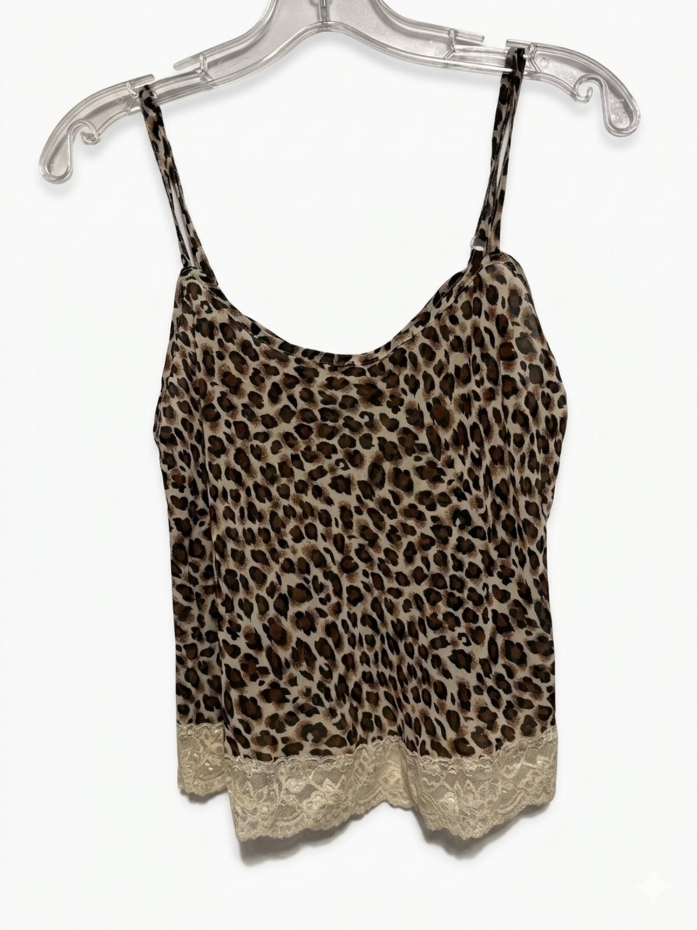 Vintage Victoria's Secret Leopard Cami Lace Trim Tank Top M Mob Wife Y2K